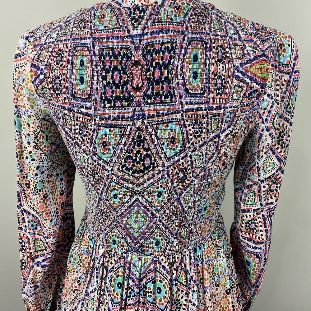 Anthropologie Maeve Long Sleeve Smocked Button Multi Color Print Dress Small - Picture 11 of 11